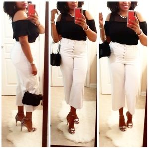 ๐NWT Nine West White High-Waist Wide Cropped Jean